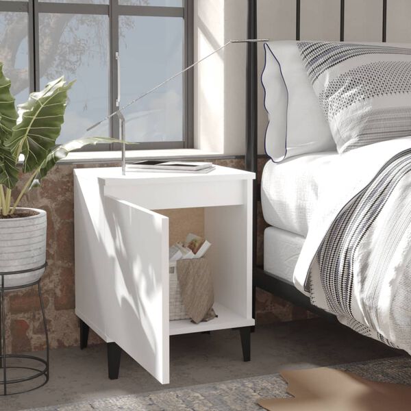 vidaXL Bed Cabinet with Metal Legs White 40x30x50 cm