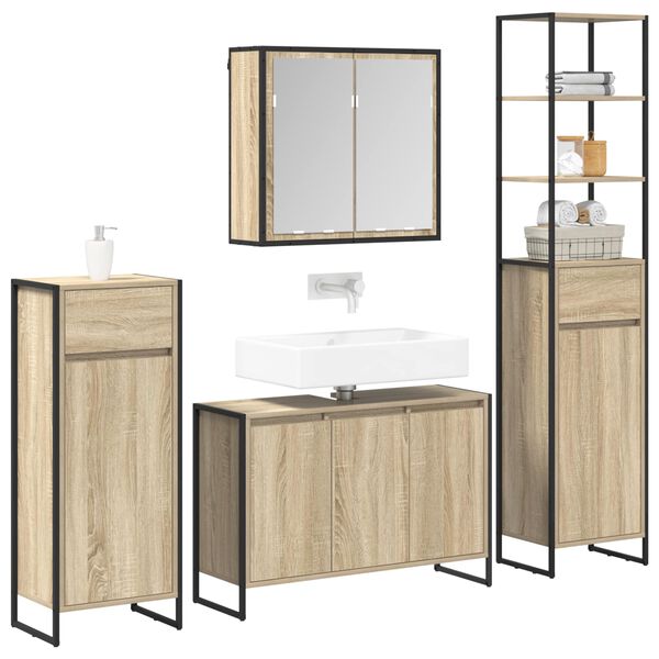 vidaXL Bathroom Furniture Set with Drawer Sonoma Oak Engineered Wood