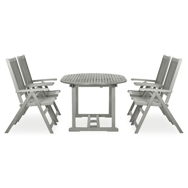 vidaXL 5 Piece Garden Dining Set (150-200)x100cm Solid Acacia Wood Grey