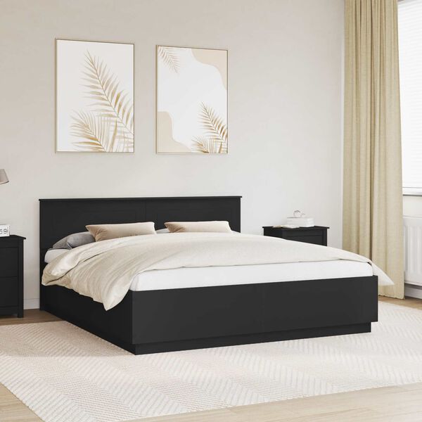 vidaXL Bed Frame with Headboard Black 200 x 200 cm Engineered Wood