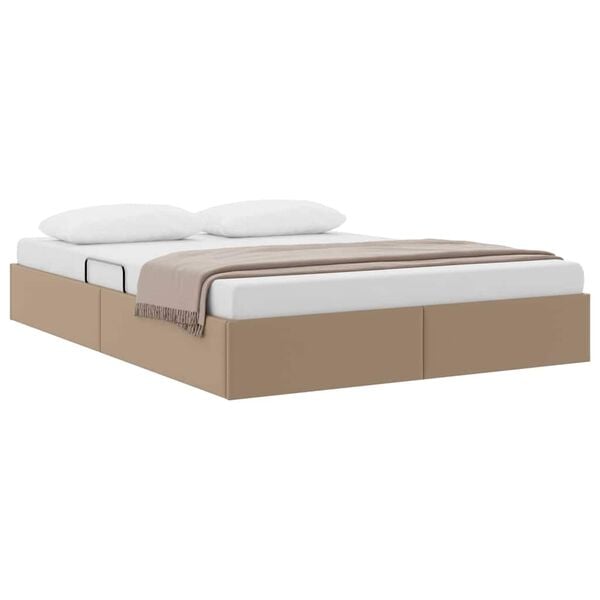 vidaXL Storage Bed with Mattress Cappucino 140 x 190 cm Faux leather