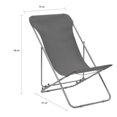 vidaXL Folding Beach Chairs 2 pcs Steel and Oxford Fabric Grey