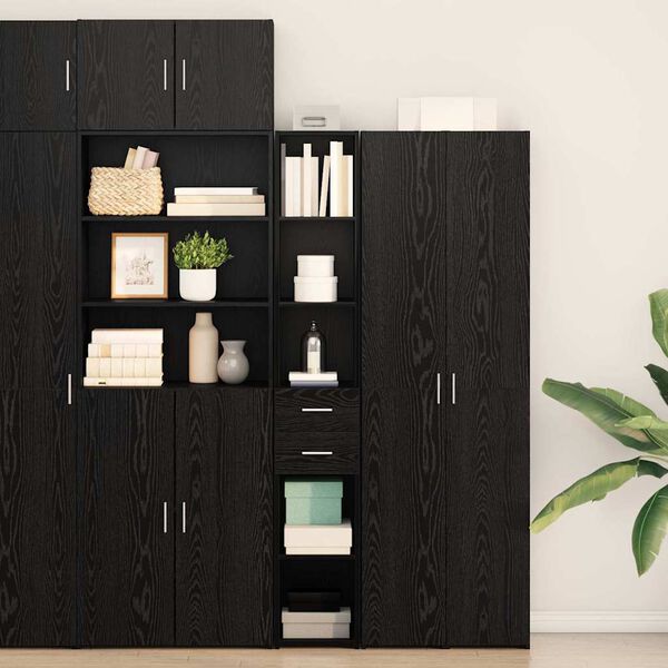 vidaXL Bookcase with Drawer Black Oak 30 x 42.4 x 185.2 cm