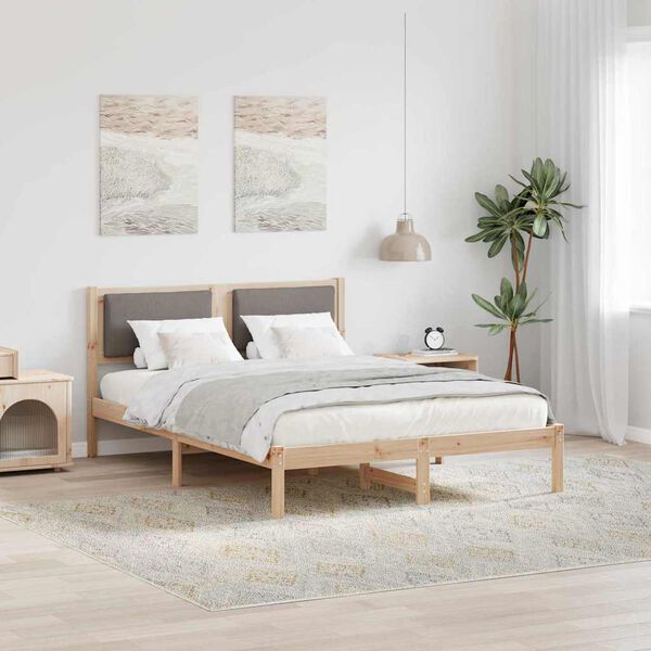 vidaXL Bed Frame with Headboard Taupe 135 x 190 cm Solid Pine Wood