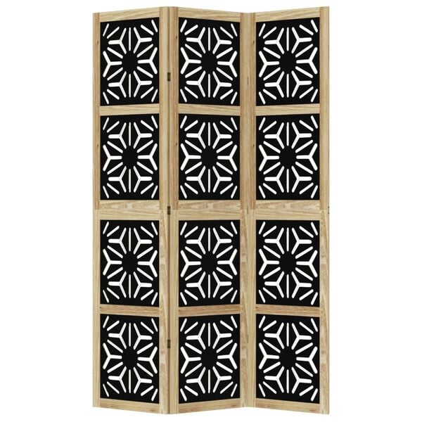 vidaXL Room Divider 3 Panels Brown and Black Solid Wood Paulownia