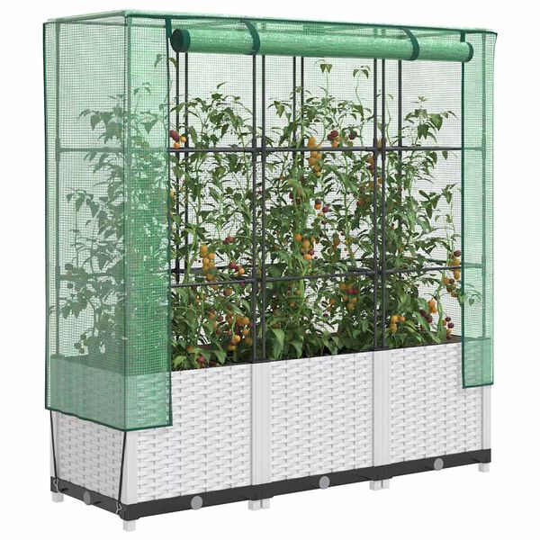 vidaXL Raised Bed with Greenhouse Cover Rattan Look 120x40x138 cm