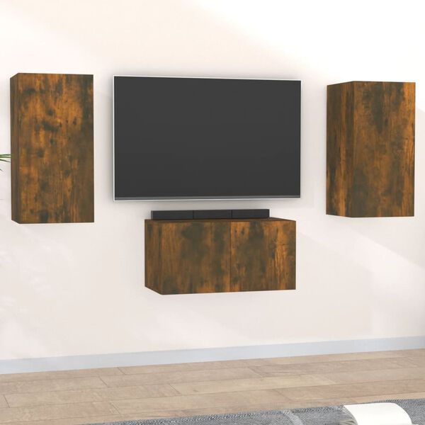 vidaXL 3 Piece TV Cabinet Set Smoked Oak Engineered Wood
