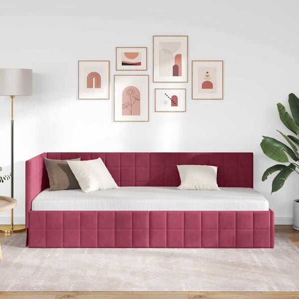 vidaXL Corner Bed Frame with Headboard Wine Red 80 cm x 200 cm Velvet
