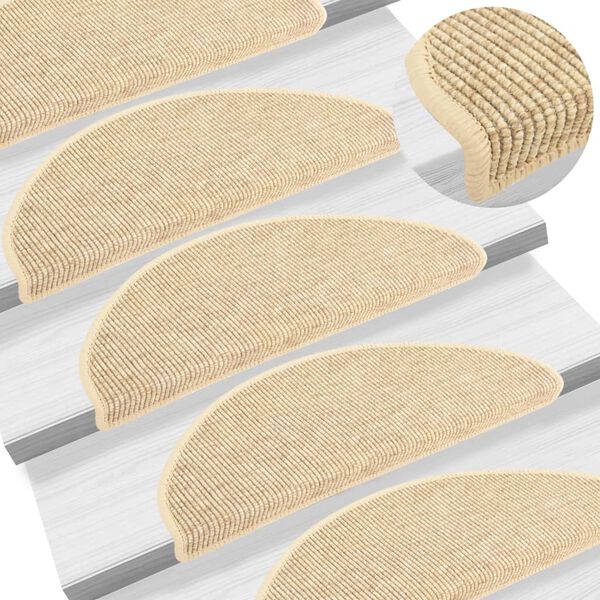 vidaXL Stair Mats 15 pcs 65x21x4 cm Light Beige Half Round Large