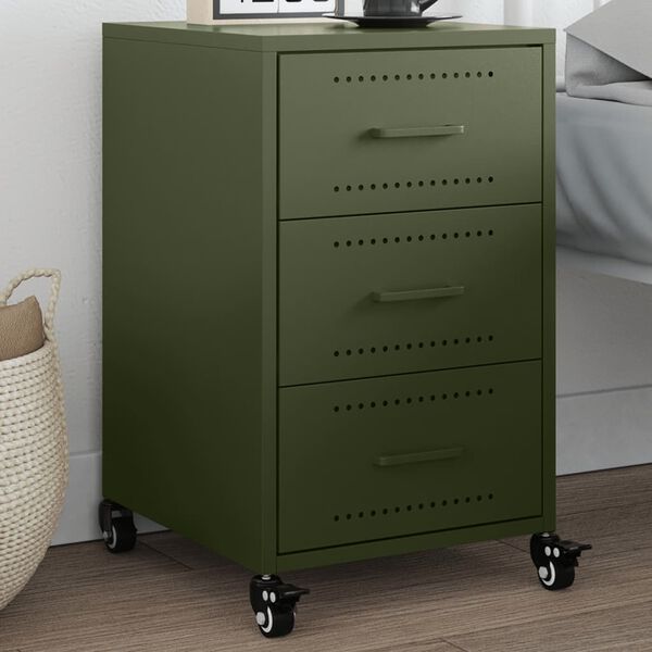 vidaXL Bedside Cabinet Olive Green 36x39x59 cm Steel
