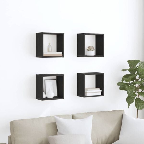 vidaXL Wall Shelves with Shelf Wall-mounted Black Oak Engineered Wood