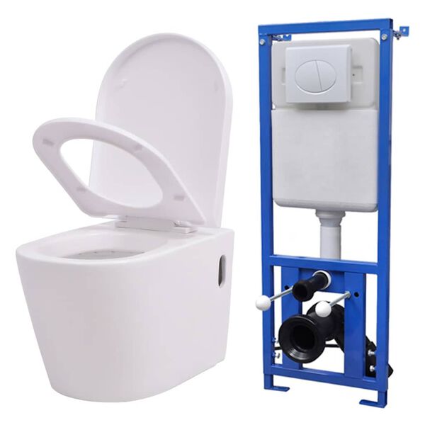 vidaXL Wall Hung Toilet with Concealed Cistern Ceramic White