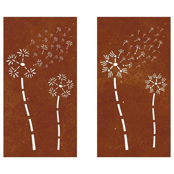 vidaXL Garden Wall Decorations 2pcs 105x55cm Corten Steel Flower Design