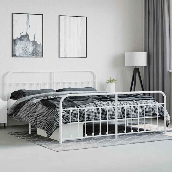 vidaXL Metal Bed Frame without Mattress with Footboard White 200x200cm