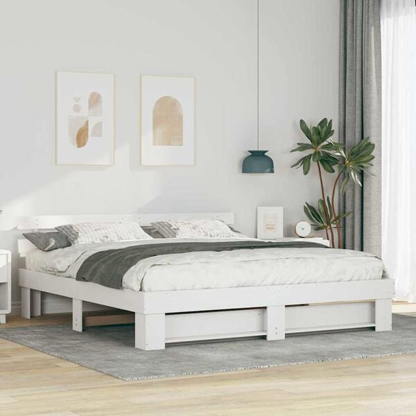 vidaXL Bed Frame with Headboard White 180 x 200 cm Solid Pine Wood