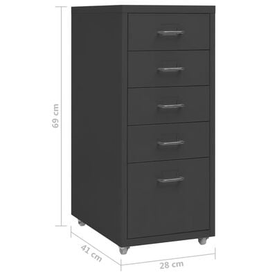 vidaXL Mobile File Cabinet Anthracite 28x41x69 cm Metal
