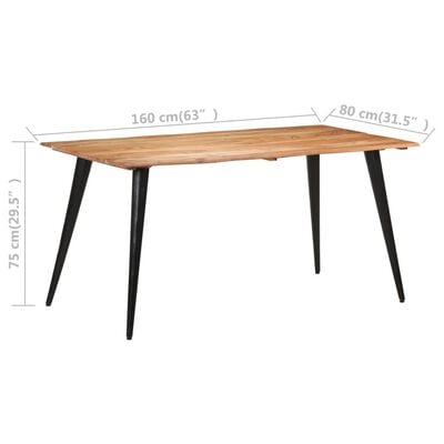 vidaXL Dining Table with Live Edges 160x80x75 cm Solid Acacia Wood