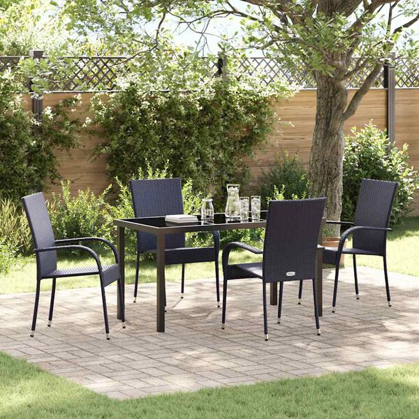 vidaXL Garden Dining Set 5 pcs Black Powder-Coated Steel