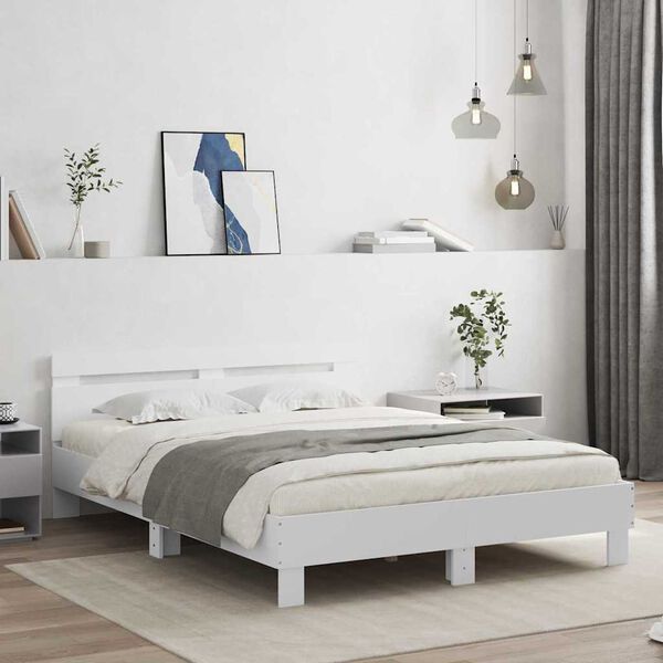 vidaXL Bed Frame with LED White 152 x 203 cm Engineered Wood