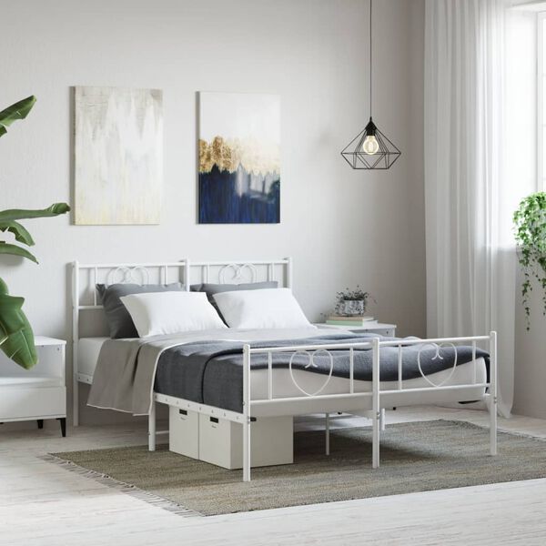 vidaXL Metal Bed Frame without Mattress with Footboard White 140x200cm