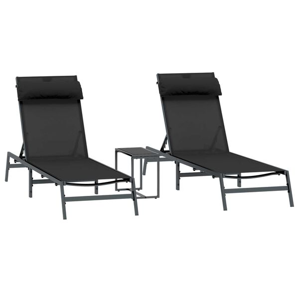 vidaXL Sunloungers 2-person 3 pcs Black and Anthracite Steel