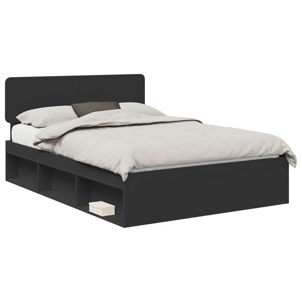 vidaXL Bed Frame with Headboard Black 150 x 200 cm Solid Pine Wood
