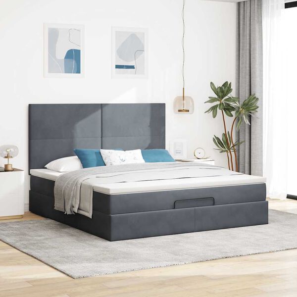 vidaXL Ottoman Bed with Mattresses Dark Grey 180x200cm Velvet