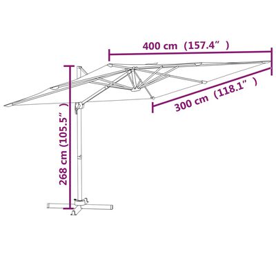 vidaXL LED Cantilever Umbrella Green 400x300 cm