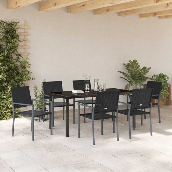 vidaXL Garden Dining Set 7 pcs Black PE Rattan