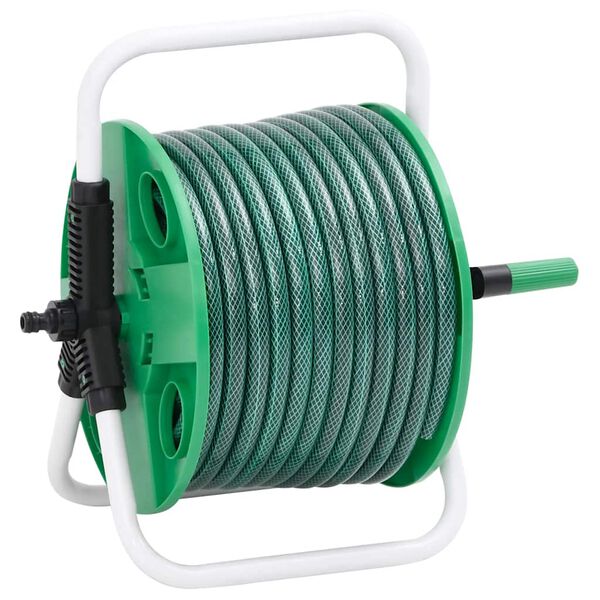 vidaXL Free Standing Green Hose Reel with Hose Fitting Set 0.5" 50 m PVC