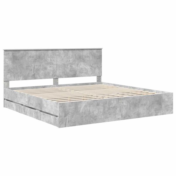 vidaXL Bed Frame with Drawer Concrete Grey 200 x 200 cm Engineer Wood