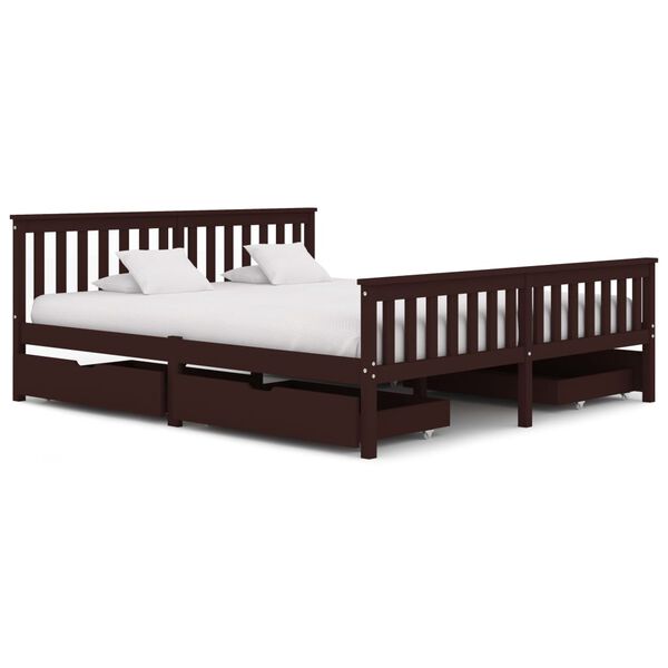 vidaXL Bed Frame without Mattress Dark Brown Solid Wood 180x200 cm Super King (283237+2x321988)