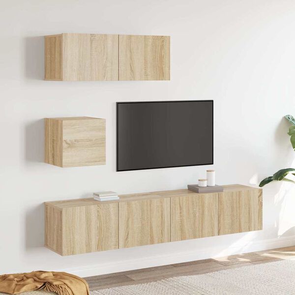 vidaXL 4 Piece TV Cabinet Set Sonoma Oak Engineered Wood
