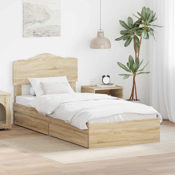 vidaXL Storage Bed with Drawer Sonoma Oak 100 x 200 cm Engineered Wood