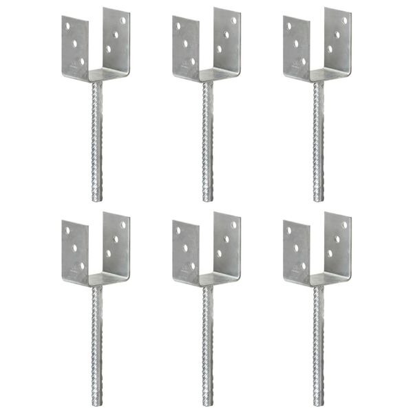 vidaXL Fence Anchors 6 pcs Silver 8x6x30 cm Galvanised Steel