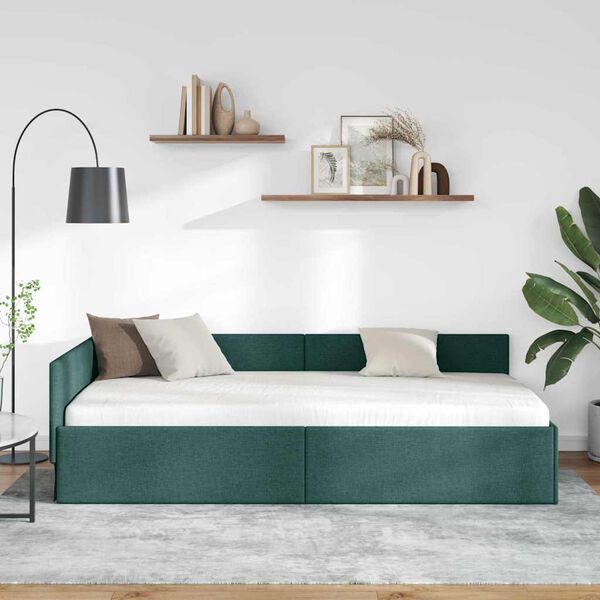 vidaXL Corner Bed Frame Dark Green 90 cm x 200 cm Velvet