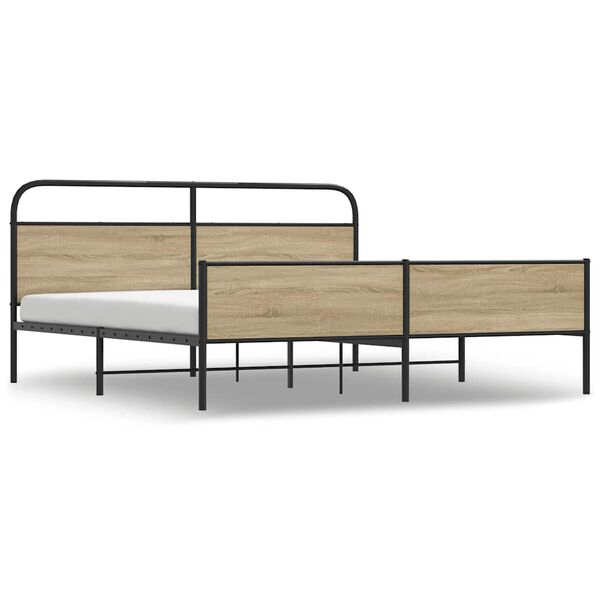 vidaXL Metal Bed Frame without Mattress Smoked Oak 193x203 cm