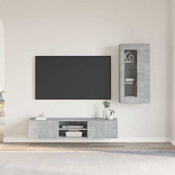 vidaXL TV Cabinet Set with Drawer FLORIN Concrete Grey Engineered Wood
