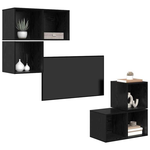 vidaXL TV Cabinet Set Wall-mounted 4 pcs Black Oak Engineered Wood