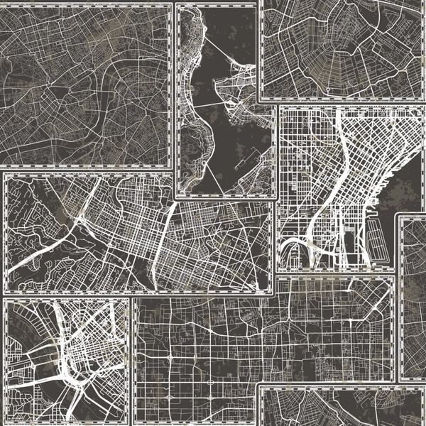 Noordwand Wallpaper Urban Friends & Coffee City Maps Black and Grey