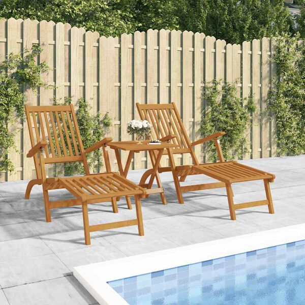 vidaXL Outdoor Deck Chairs with Footrests 2 pcs Solid Wood Acacia