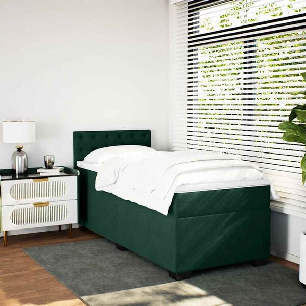 vidaXL Box Spring Bed with Mattress Dark Green 90x200 cm Velvet