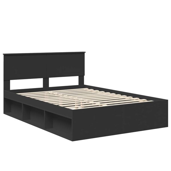 vidaXL Bed Frame with Headboard Black 140 x 200 cm Solid Pine Wood