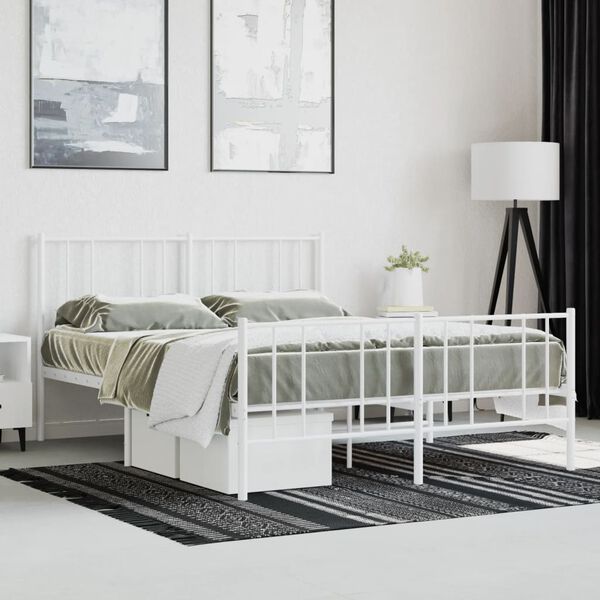 vidaXL Metal Bed Frame without Mattress with Footboard White 140x200cm