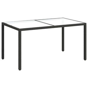 vidaXL Garden Table | Black | Tempered Glass, Poly Rattan, Powder-Coated Steel