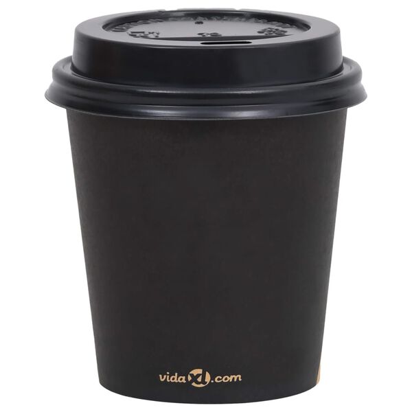 vidaXL Coffee Paper Cups with Lids 200 ml 250 pcs Black