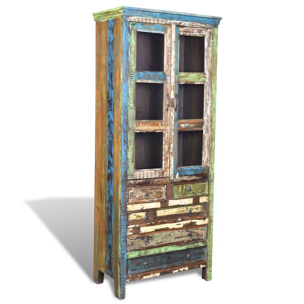 Reclaimed Wood Bookshelf Bookcase 5 Drawers & 2 Doors