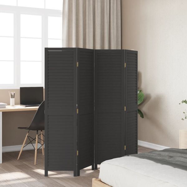 vidaXL Room Divider 4 Panels Black Solid Wood Paulownia