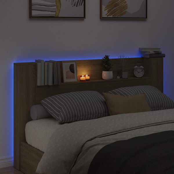 vidaXL Headboard Cabinet with LED Sonoma 180 x 16.5 x 103.5 cm