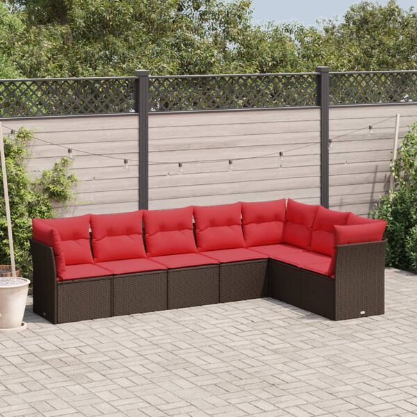 vidaXL 7 Piece Garden Sofa Set with Cushions Brown Poly Rattan